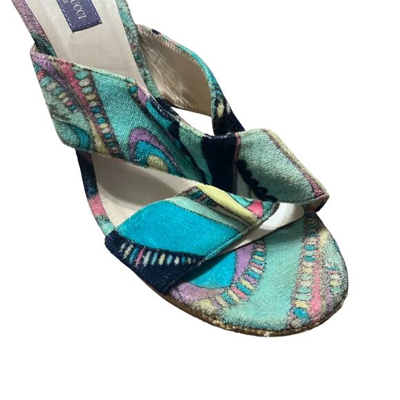 Emilio Pucci Terry Cloth Criss Cross Raffia Wedges Size 39 - Picture 7 of 10